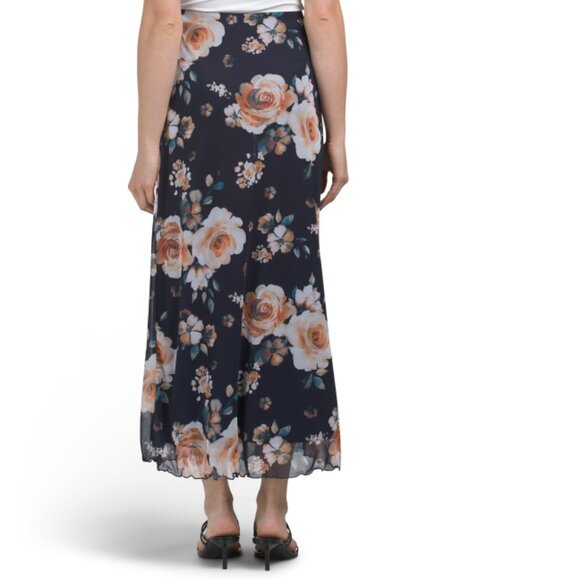 TASH & SOPHIE Navy Multi Made In Usa Pull On Mesh Midi Skirt With Lining - Picture 2 of 2